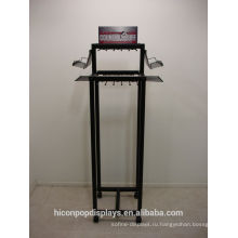 Отдельностоящая 4-колесная подвижная металлическая стойка с крючками Подвесная кожаная подставка для ремня для магазина розничной торговли